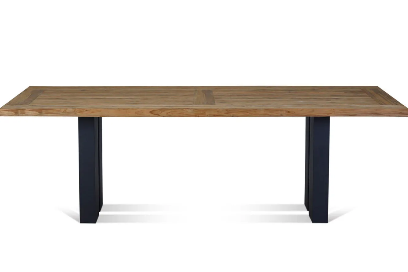 KETTLER Garten-Essgruppe, anthrazit/natur, Alu/Teak, Tisch ca. 220 x 100 cm, wetterfest, pflegeleicht, robust, 6 Klappstühle