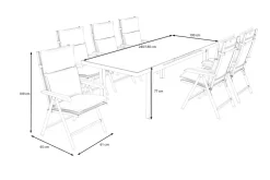KETTLER Garten-Essgruppe, anthrazit/bordeaux, Alu/Polyester, 180/240 x 100 cm, ausziehbar, 6 Klappstühlen inkl. Auflagen