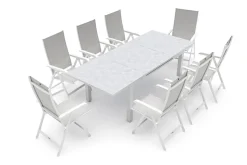 KETTLER Garten-Essgruppe, hellgrau/weiß, Aluminium/Outdoorgewebe, Ausziehbar 180/240 x 100 cm, 8 Klappstühle