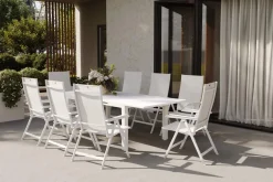 KETTLER Garten-Essgruppe, hellgrau/weiß, Aluminium/Outdoorgewebe, Ausziehbar 180/240 x 100 cm, 8 Klappstühle
