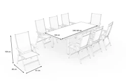 KETTLER Garten-Essgruppe, hellgrau/weiß, Aluminium/Outdoorgewebe, Ausziehbar 180/240 x 100 cm, 8 Klappstühle