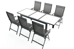KETTLER Garten-Essgruppe mit 6 Stühlen, anthrazit/weiß, Alu/Textilene, ausziehbar & klappbar, robust & witterungsbeständig