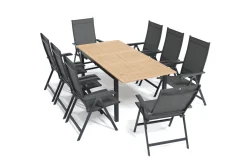 KETTLER Garten-Essgruppe mit 8 Sesseln, anthrazit/natur, Alu/Textilene, ausziehbar & klappbar, UV-Beständig, witterungsbeständig