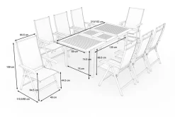KETTLER Garten-Essgruppe mit 8 Sesseln, anthrazit/natur, Alu/Textilene, ausziehbar & klappbar, UV-Beständig, witterungsbeständig