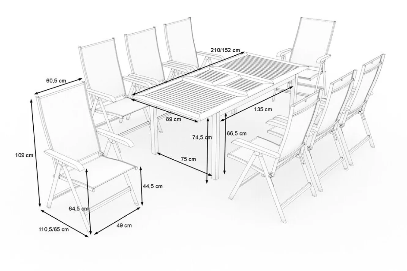 KETTLER Garten-Essgruppe mit 8 Sesseln, anthrazit/natur, Alu/Textilene, ausziehbar & klappbar, UV-Beständig, witterungsbeständig