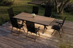 KETTLER Garten-Essgruppe mit LED-Beleuchtung, anthrazit/natur, Aluminium/Holzimitat/Textilene, 240 x 100 cm Tisch, 6 Klappstühle