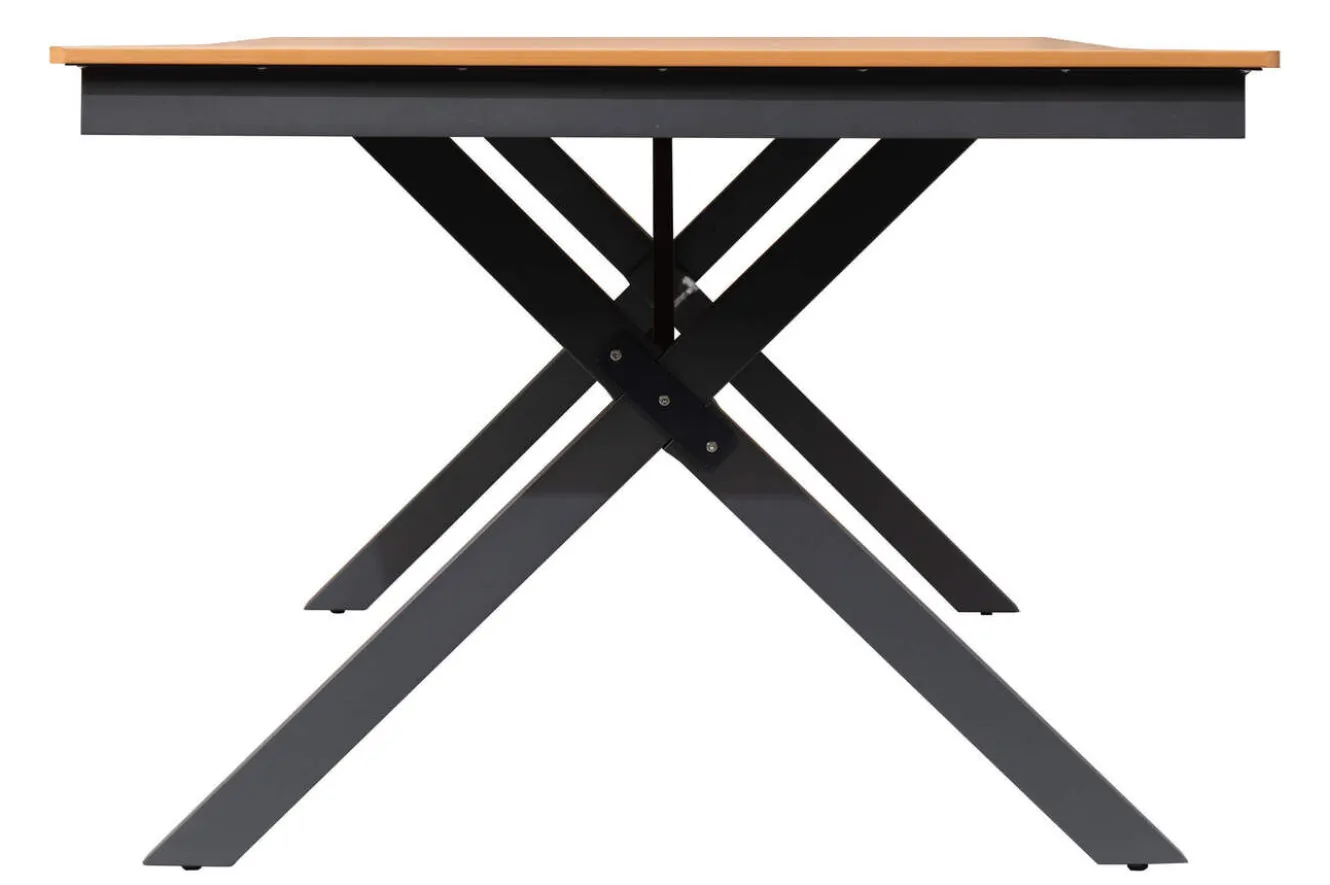 KETTLER Garten-Essgruppe mit LED-Beleuchtung, anthrazit/natur, Aluminium/Holzimitat/Textilene, 240 x 100 cm Tisch, 6 Klappstühle