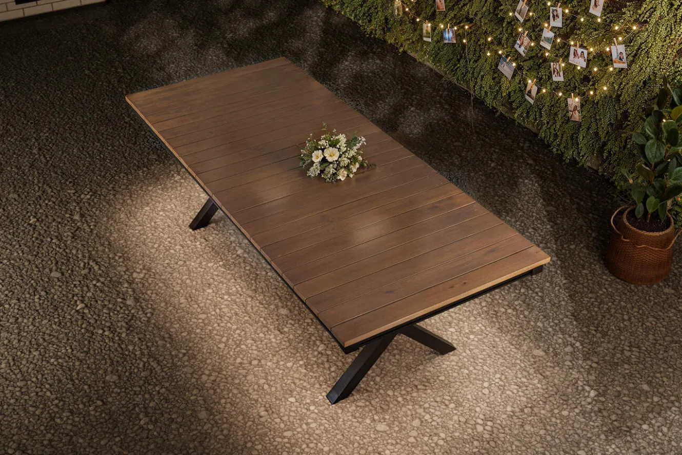 KETTLER Garten-Essgruppe mit LED-Beleuchtung, anthrazit/natur, Aluminium/Holzimitat/Textilene, 240 x 100 cm Tisch, 6 Klappstühle