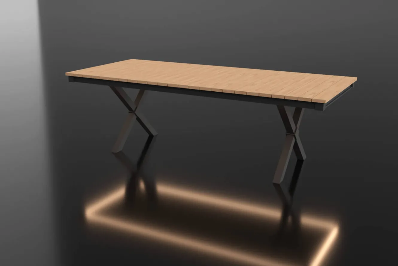 KETTLER Garten-Essgruppe mit LED-Beleuchtung, anthrazit/natur, Aluminium/Holzimitat/Textilene, 240 x 100 cm Tisch, 4 Klappstühle