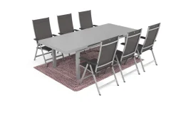 KETTLER Garten-Essgruppe mit 6 Klappstühlen und Outdoor-Teppich, silber/anthrazit/andorra-weiß, Aluminium/Textilene, ausziehbarer Tisch 180/240 x 100 cm