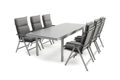 KETTLER Garten-Essgruppe, silber/anthrazit, Alu/Textilene, Tisch 180/240 x 100 cm, 6 Klappstühle, inkl. Auflagen