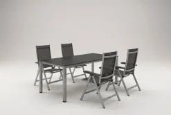 Kettler Garten-Essgruppe, silber/anthrazit, Kettalux-Plus Dining-Tisch 160x95cm, 4 Klappstühle BasicPlus
