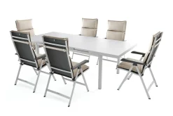 KETTLER Garten-Essgruppe, silber/anthrazit, Alu/Textilene/, Tisch 180/240 x 100 cm, 6 Klappstühle, inkl. Auflagen