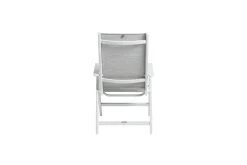KETTLER Garten-Essgruppe, weiß matt/hellgrau, Aluminium/Glas/Outdoorgewebe, Ausziehtisch 180/240 x 100 cm, 6 Klappstühle