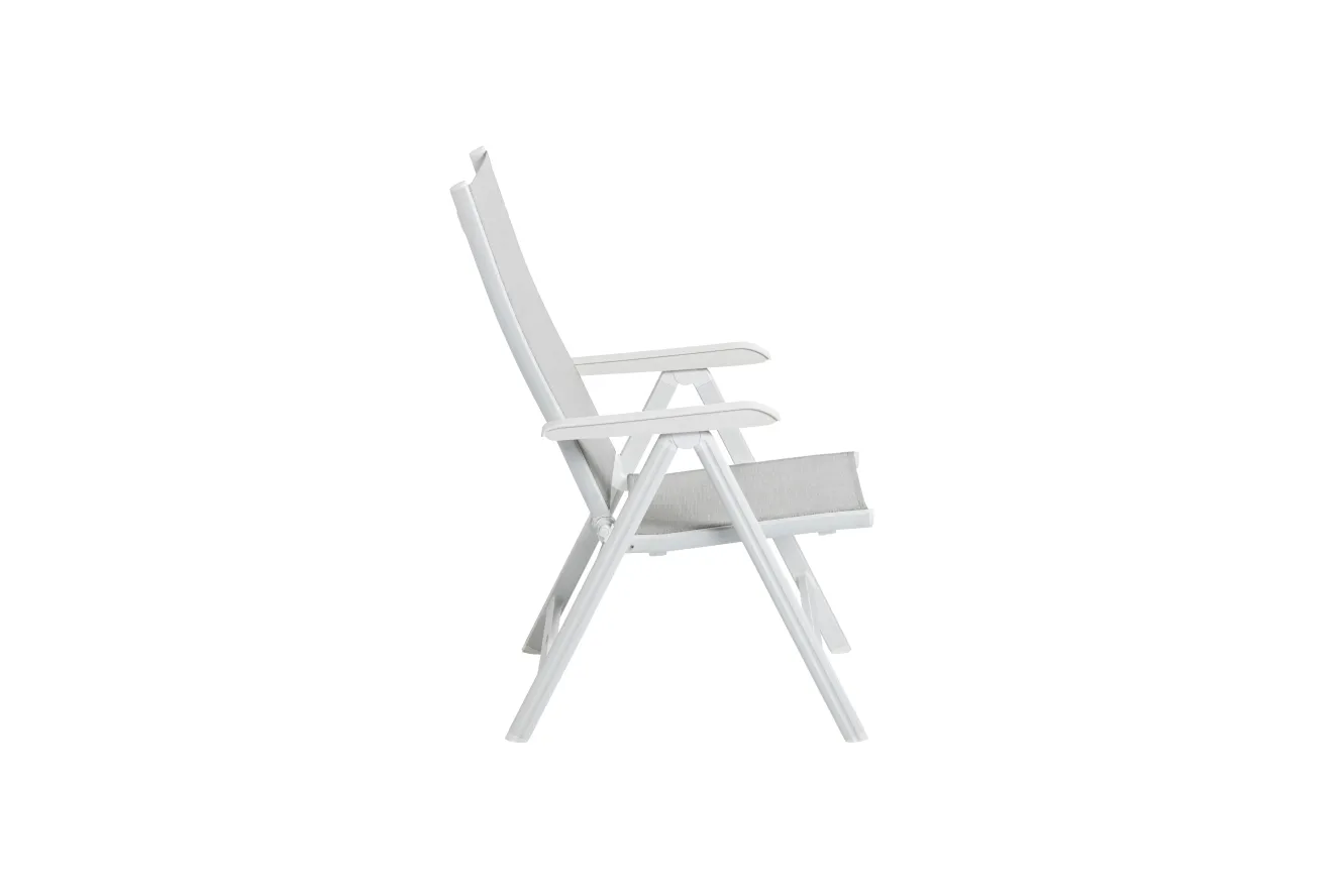 KETTLER Garten-Essgruppe, weiß matt/hellgrau, Aluminium/Glas/Outdoorgewebe, Ausziehtisch 180/240 x 100 cm, 6 Klappstühle