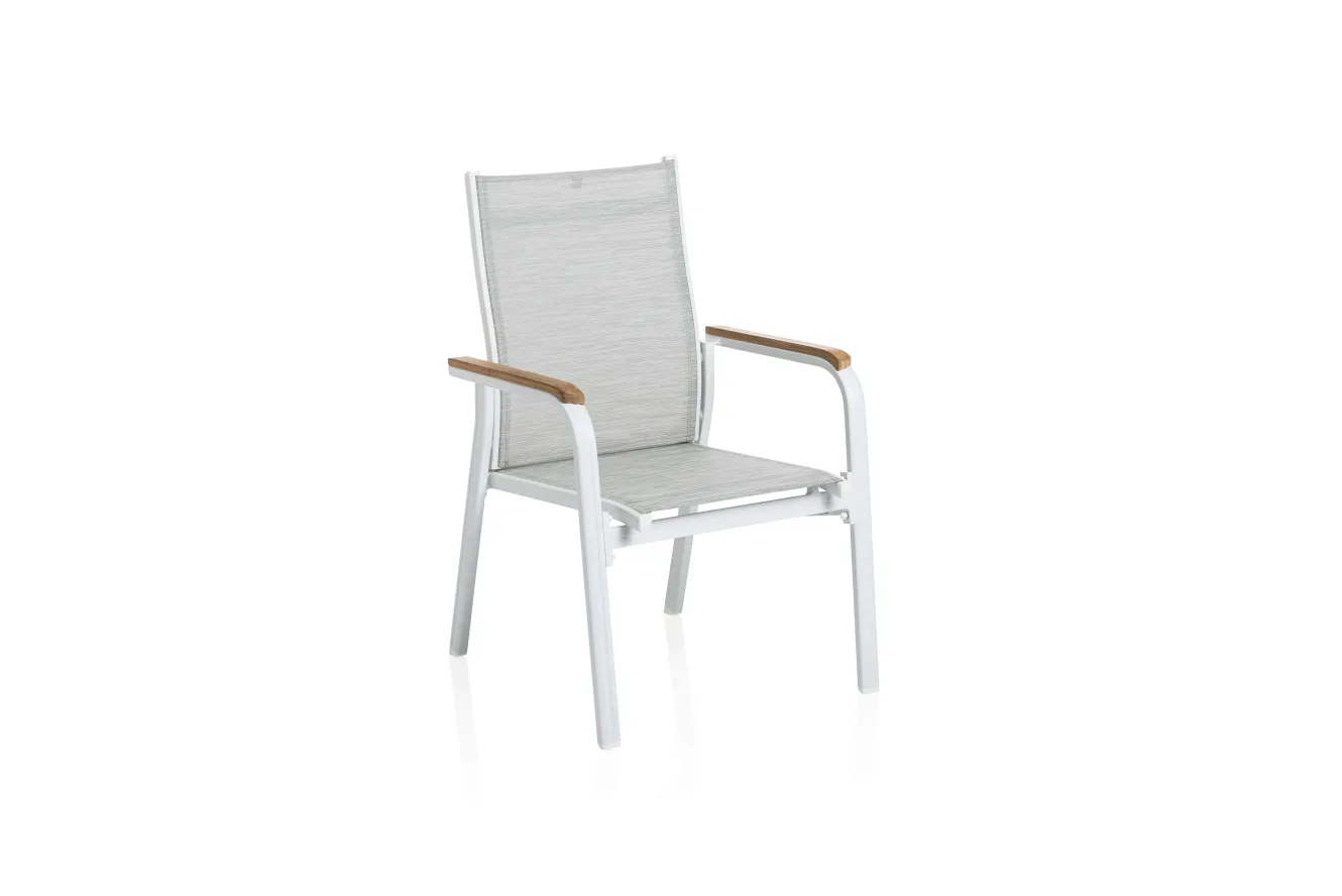 KETTLER Garten-Essgruppe, weiß/hellgrau, Alu/Teak/Glas, Ausziehtisch 180 x 240 x 100 cm, 8 Stapelsessel