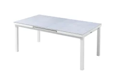 KETTLER Garten-Essgruppe, weiß matt/hellgrau, Aluminium/Teak/Outdoorgewebe, Ausziehtisch 180/240 x 100 cm, 6x Klappstuhl