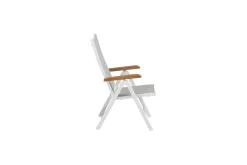 KETTLER Garten-Essgruppe, weiß matt/hellgrau, Aluminium/Teak/Outdoorgewebe, Ausziehtisch 180/240 x 100 cm, 6x Klappstuhl