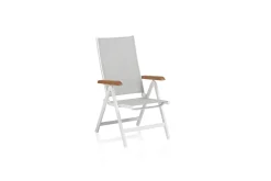 KETTLER Garten-Essgruppe, weiß matt/hellgrau, Aluminium/Teak/Outdoorgewebe, Ausziehtisch 180/240 x 100 cm, 6x Klappstuhl