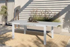 KETTLER Garten-Essgruppe, weiß matt/hellgrau, Alu/Textilene, Ausziehtisch 180/240 x 100 cm, 8x Klappstuhl