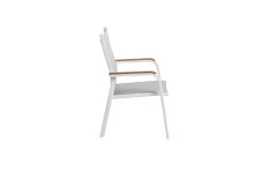 KETTLER Garten-Essgruppe, weiß/hellgrau, Aluminium/Glas/Teak, Ausziehtisch 180 x 240 cm, 4 Klappstühle, 2 Stapelstühle