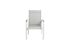 KETTLER Garten-Essgruppe, weiß/hellgrau, Aluminium/Glas/Teak, Ausziehtisch 180 x 240 cm, 4 Klappstühle, 2 Stapelstühle