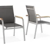 Kettler Granada 4er-Set Stapelsessel, silber/anthrazit, mit Teakholz-Armlehnen, 0301205-0100