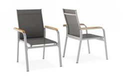 Kettler Granada 4er-Set Stapelsessel, silber/anthrazit, mit Teakholz-Armlehnen, 0301205-0100