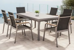 Kettler Granada 6er-Set Stapelsessel, silber/anthrazit, mit Teakholz-Armlehnen, 0301205-0100