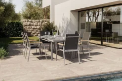 KETTLER Granada Garten-Essgruppe, silber, Alu/Textilene, Tisch 180/240x100cm, 6 Stapelsessel