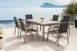 KETTLER Granada Garten-Essgruppe, silber, Alu/Textilene, Tisch 180/240x100cm, 6 Stapelsessel