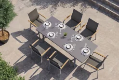 KETTLER Granada Garten-Essgruppe, silber, Alu/Textilene, Tisch 180/240x100cm, 6 Stapelsessel