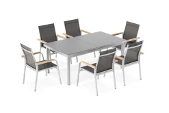 KETTLER Granada Garten-Essgruppe, silber, Alu/Textilene, Tisch 180/240x100cm, 6 Stapelsessel