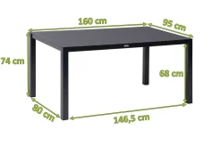 KETTLER Granada Garten-Essgruppe, Anthrazit, Alu/Spraystone, Tisch 160x95 cm, 4x Klappstühle