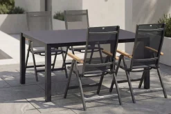 KETTLER Granada Garten-Essgruppe, Anthrazit, Alu/Spraystone, Tisch 160x95 cm, 4x Klappstühle