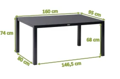 KETTLER Granada Garten-Essgruppe, Anthrazit, Alu/Spraystone, Tisch 160x95 cm, 4x Klappstühle