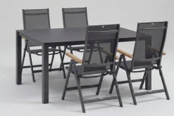 KETTLER Granada Garten-Essgruppe, Anthrazit, Alu/Spraystone, Tisch 160x95 cm, 4x Klappstühle