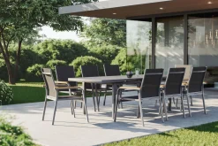 Kettler Granada Garten-Essgruppe, 8 Personen, ausziehbarer Tisch 180–240 cm, Aluminium/Textilene, Teak FSC®-zertifiziert