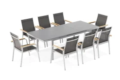 Kettler Granada Garten-Essgruppe, 8 Personen, ausziehbarer Tisch 180–240 cm, Aluminium/Textilene, Teak FSC®-zertifiziert