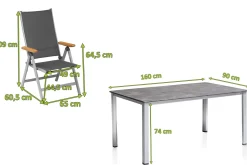 KETTLER Granada Garten-Essgruppe, silber/anthrazit, Alu, Tisch 160x90, 6 Klappstühle