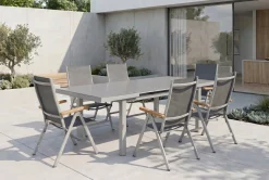 KETTLER Granada Garten-Essgruppe, silber, Alu/Textilene, Tisch 180/240x100cm, 8 Klappstühle