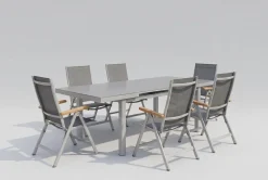 KETTLER Granada Garten-Essgruppe, silber, Alu/Textilene, Tisch 180/240x100cm, 8 Klappstühle