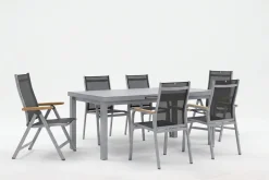 KETTLER Granada Garten-Essgruppe, silber, Alu/Textilene, Tisch 180/240x100cm, 4 Stapel-, 2 Klappstühle