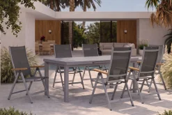 KETTLER Granada Garten-Essgruppe, silber, Alu/Textilene, Tisch 180/240x100cm, 6 Klappstühle