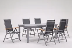 KETTLER Granada Garten-Essgruppe, silber, Alu/Textilene, Tisch 180/240x100cm, 6 Klappstühle
