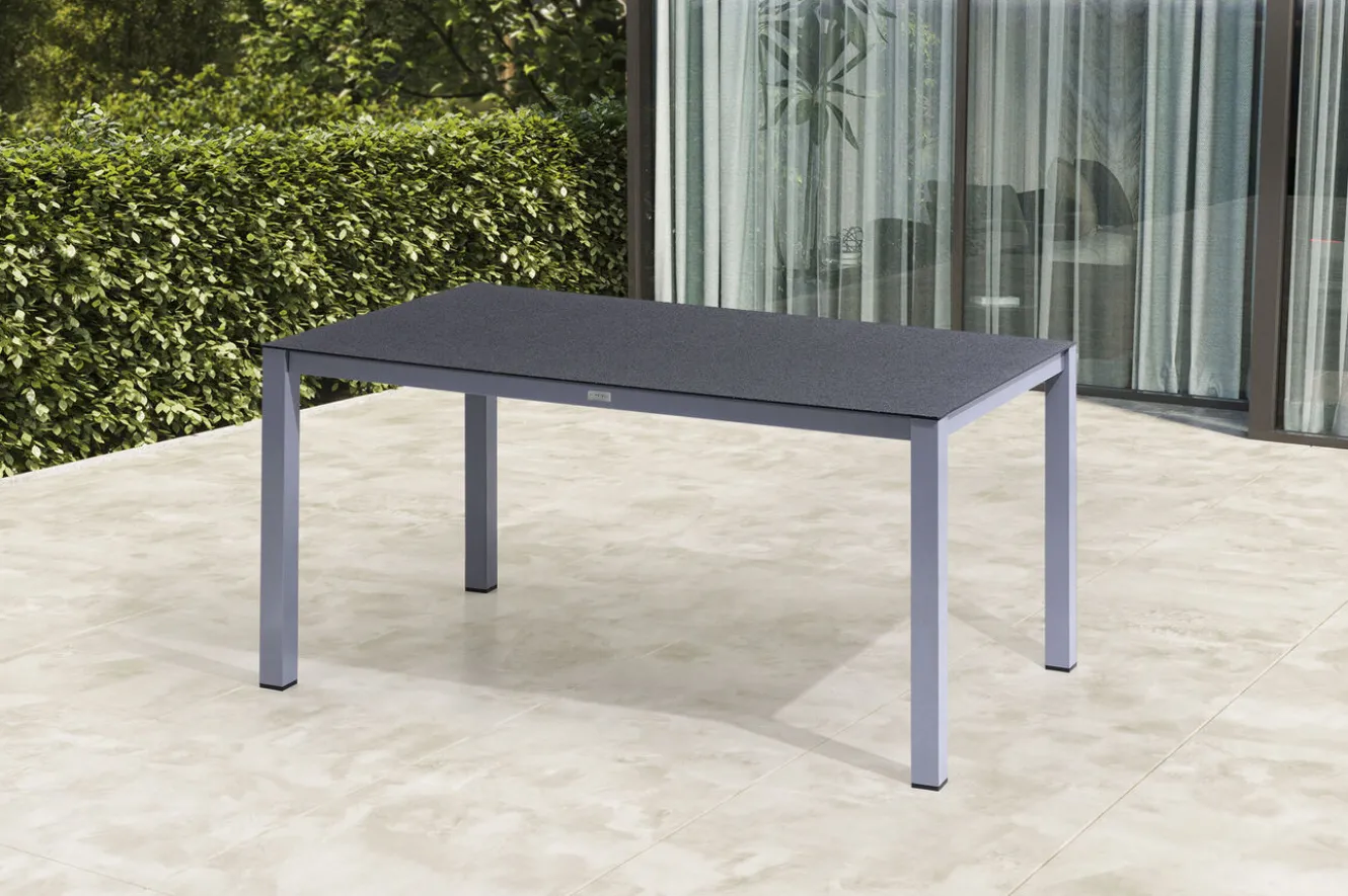 KETTLER Granada Garten-Essgruppe, silber/anthrazit, Alu/Spraystone/Textil, 160 x 95 cm, 6 Klappstühle