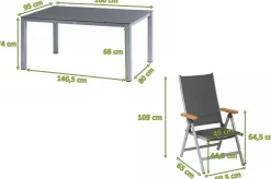 KETTLER Granada Garten-Essgruppe, silber/anthrazit, Alu/Spraystone/Textil, 160 x 95 cm, 6 Klappstühle