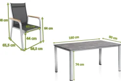 KETTLER Granada Garten-Essgruppe, silber/anthrazit, Alu, Tisch 160x90, 6 Stapelsessel