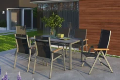 KETTLER Granada Garten-Essgruppe, silber/anthrazit, Alu, Tisch 160x90, 4 Stapelsessel-,2 Klappstühle