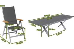 KETTLER Granada Garten-Essgruppe, silber / anthrazit, Alu / Spraystone / Teak, Tisch 180/280x100cm, 6 Klappstühle